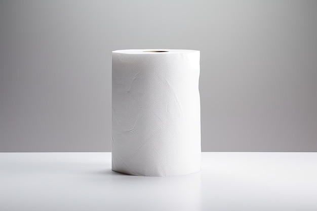 A roll of bathroom tissue set against a plain white backdrop