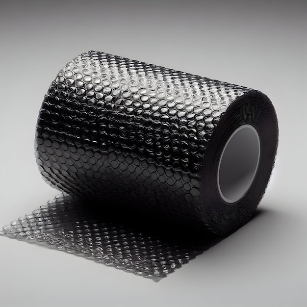 a roll of black bubble wrap on a grey background