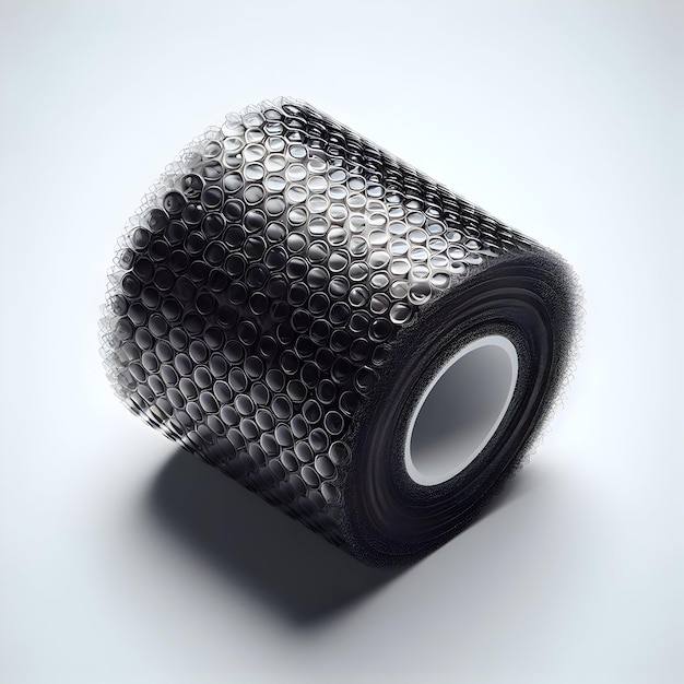 a roll of black bubble wrap on a white background