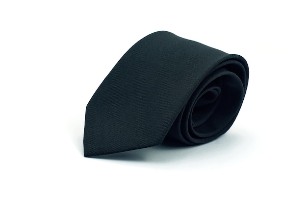 Roll of Black necktie on white background