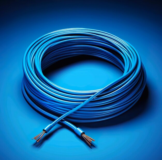 A roll blue wire on the blue background