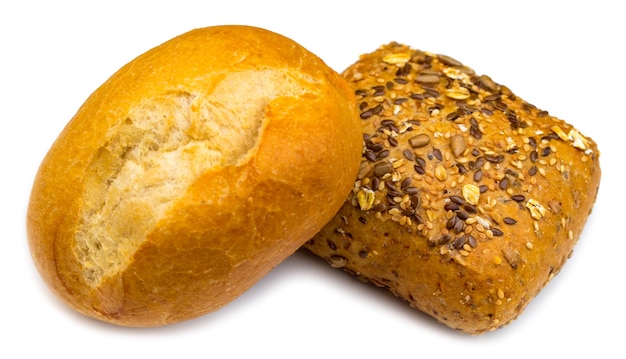 The Roll breads with seeds isolated on white background