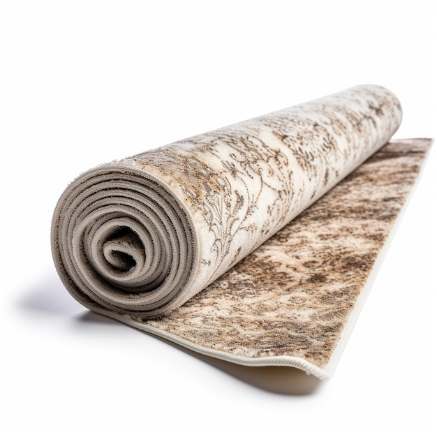 A roll of carpet with a leaf pattern on it