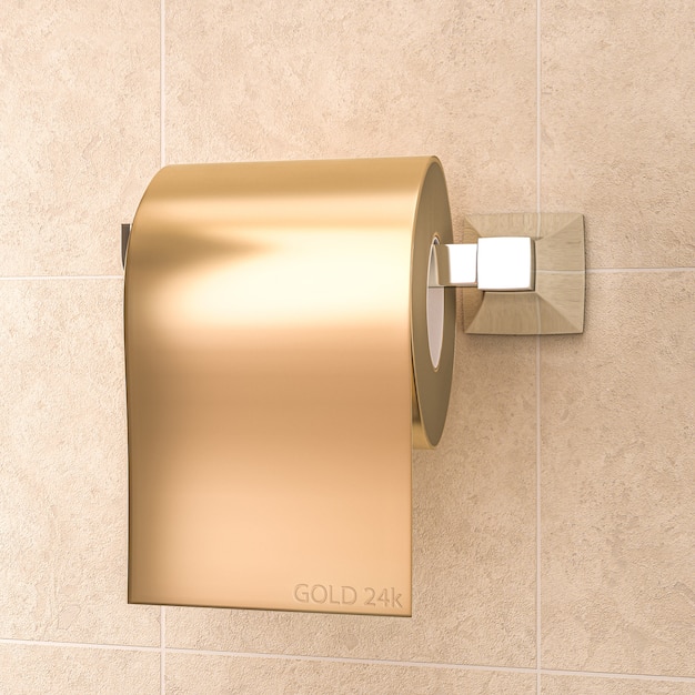 Рулон туалетной бумаги золотого цвета.