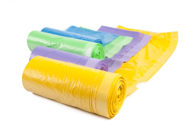 Roll of plastic garbage bags isolate on white