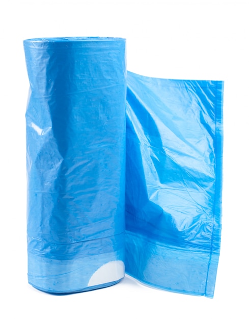 Roll of plastic garbage bags isolated on white 