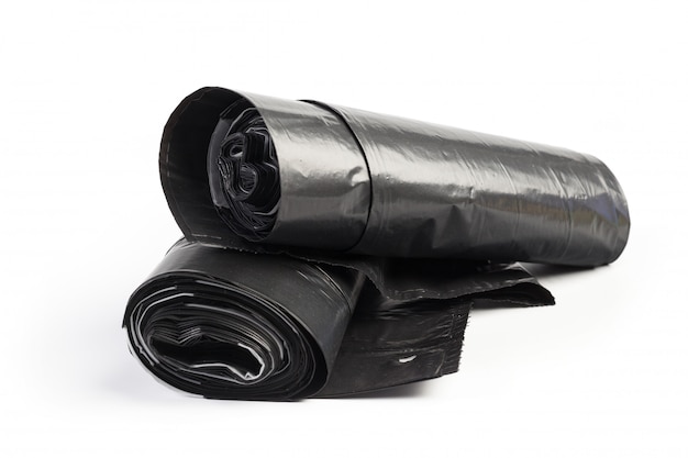 Roll of plastic garbage bags isolated on white 