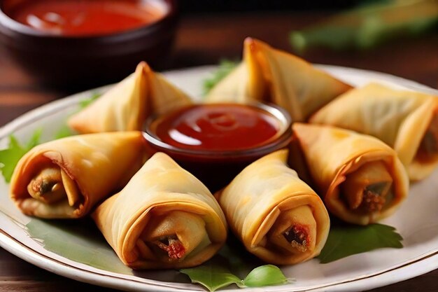 Roll shaped cigar samosa are the perfect finger food served with ketchup