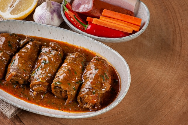 Roll steak in delicious tomato sauce.