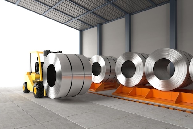Roll of steel sheets in factory