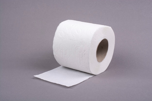 Roll of toilet paper on gray