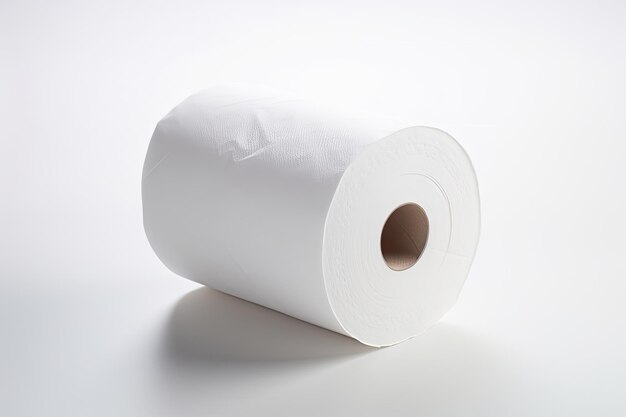 Рулон туалетной бумаги, размещенный отдельно на простом белом фоне