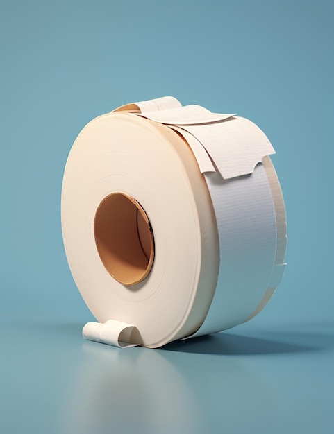 A roll of toilet paper with a white label on it