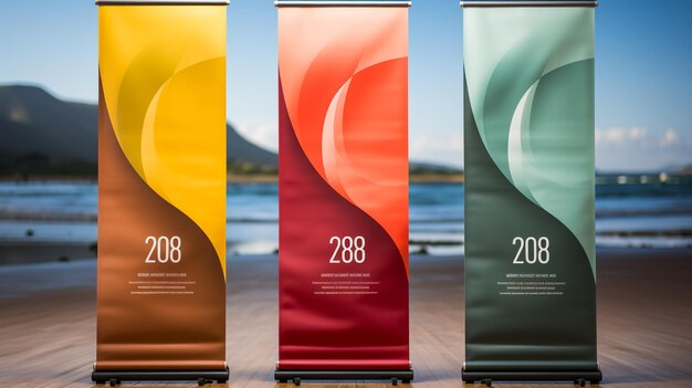 Foto roll up banner stand sjabloon abstract achtergrondontwerp vector illustratie