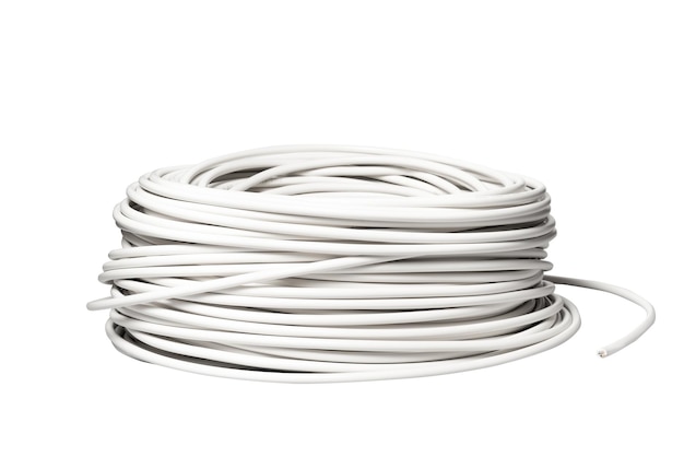 Roll of white electric cable wire isolated