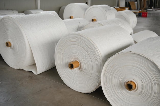 Roll of white fabric for cutting