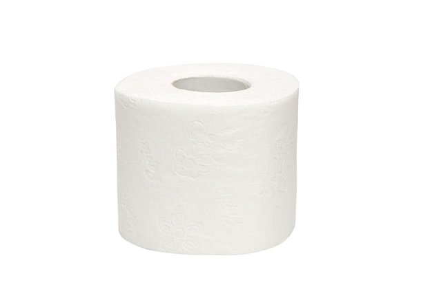 Roll of white toilet paper isolated on white background