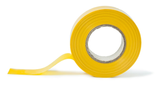 Roll of yellow insulation tape isolated on white background