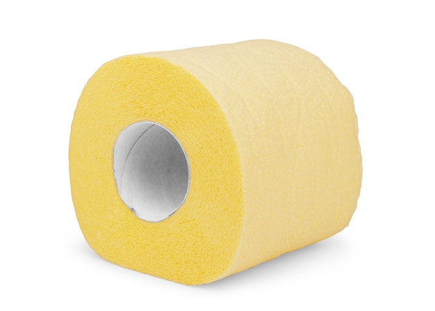 The roll of yellow toilet paper isolated on white background