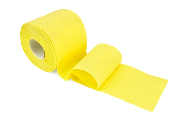 The roll of yellow toilet paper isolated on white