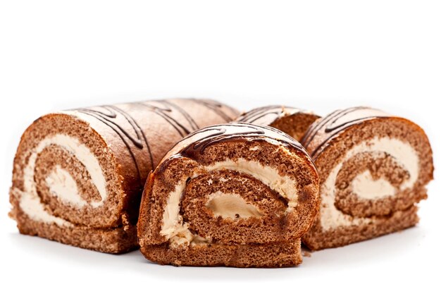 Rolled cake isolated on a white background