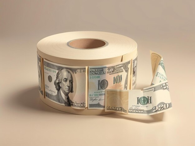 Rolled Cash Tape on Beige Background