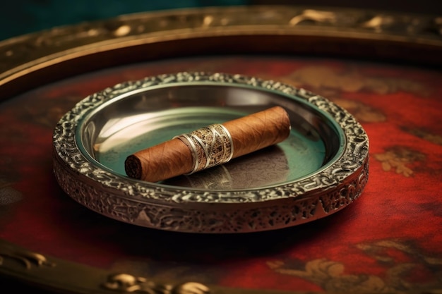Скрученная сигарета на старой пепельнице с зажигателью