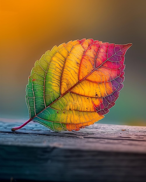 Photo rolled colorful leaf resting on side