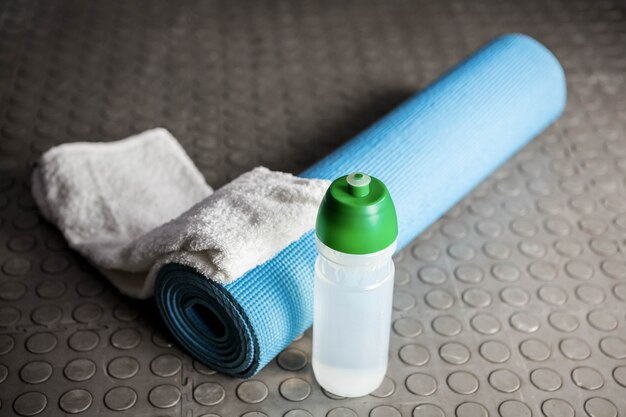 Rolled exercise mat at the crossfit gym