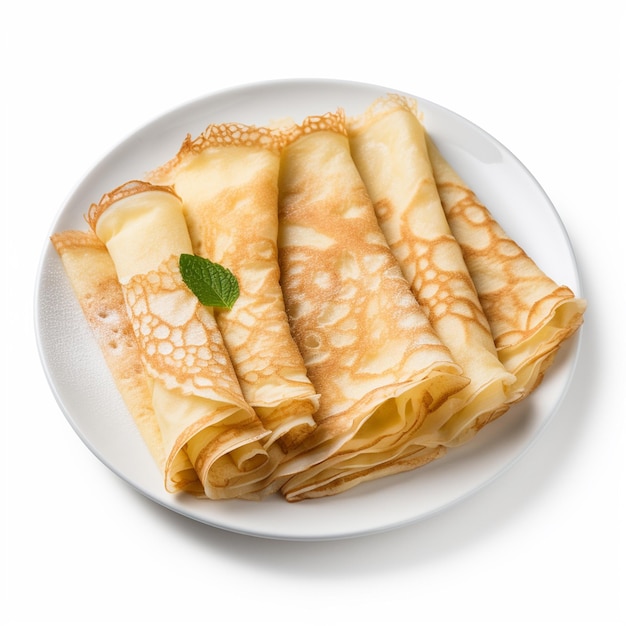 Rolled pancakes with honey on the plate isolated on white