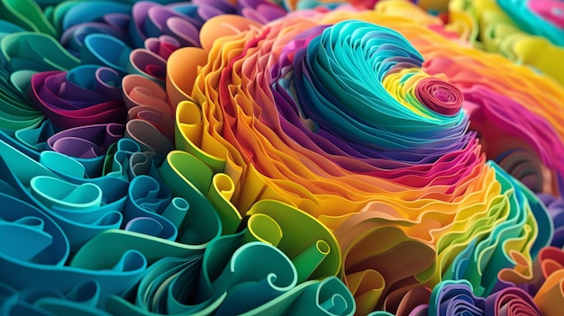 Фото Свернутые листы бумаги разноцветные generative ai