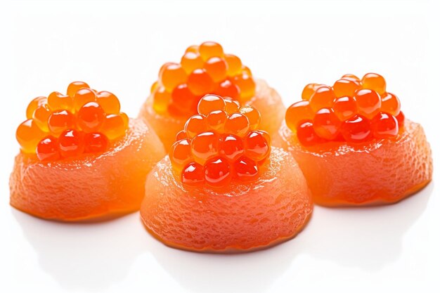 Rolled sushi of salmon roe nigiri isolated on white background