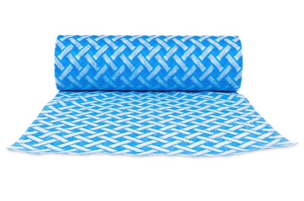 Rolled textile with blue and white pattern
