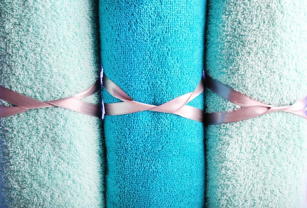 Photo rolled tied towels macro view