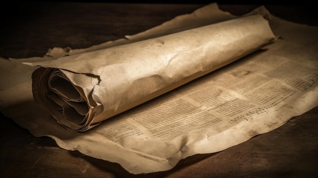 A rolled up piece of paper sitting on top of a wooden table