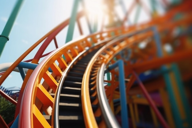 Roller coaster attraction at summer day Generative AI