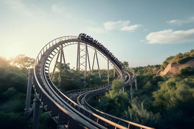 A roller coaster going down a hill