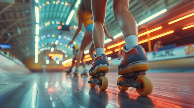 Photo a roller derby match with skaters jostling background