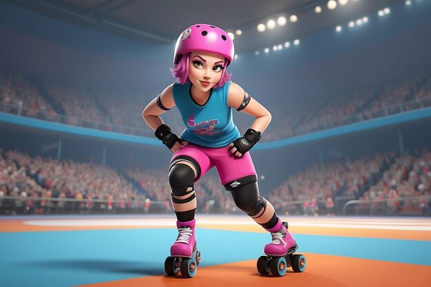 Foto roller derby player cartoon personage illustratie