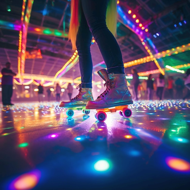 Roller disco roller skates dance neon lights skating