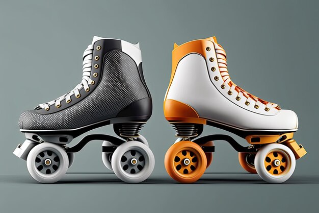 Roller skates one white and one dusty rusted and old