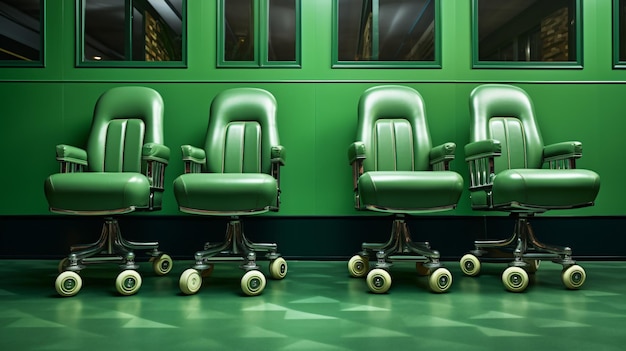 Roller skates with green chairs
