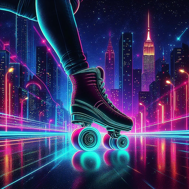 Roller skating neon backdrop Generative Ai