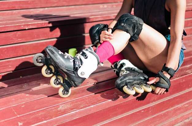 roller woman siting outdoor