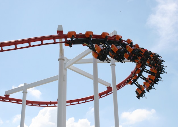 Rollercoaster ride with sky at theme park