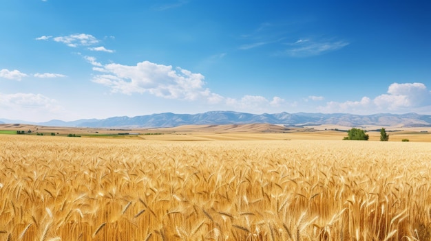 熟した黄金色の小麦のなだらかな畑
