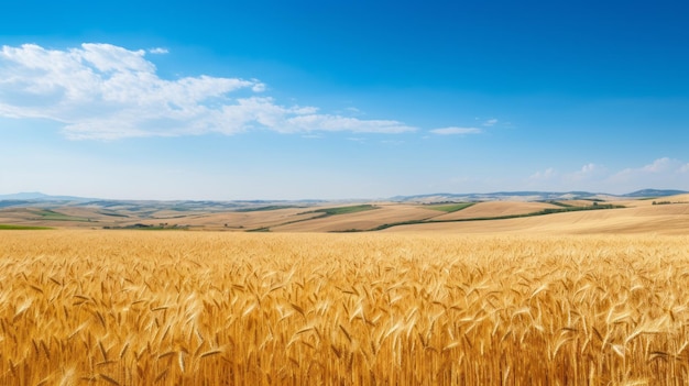 熟した黄金色の小麦のなだらかな畑