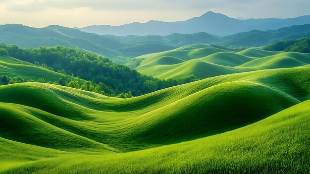 Photo rolling green hills and mountains landscape