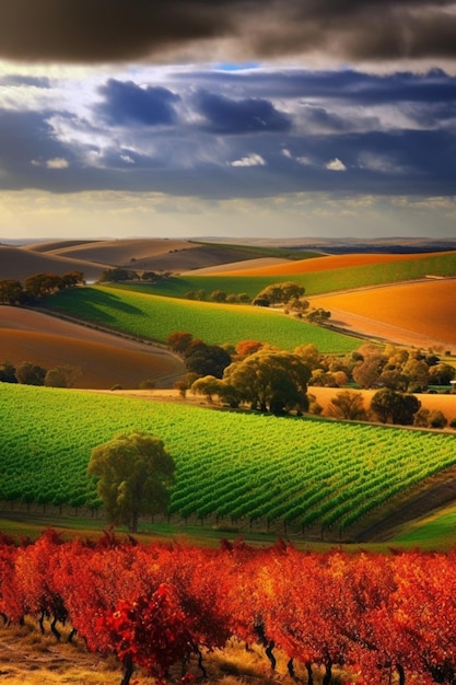 The rolling hills of the napa valley are a beautiful backdrop for the fall season.