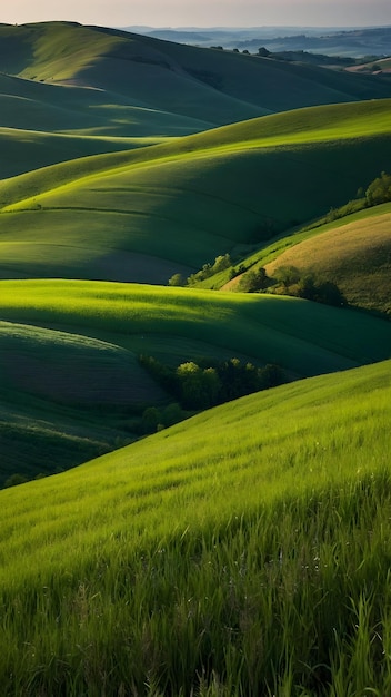 Photo rolling hills verdant green fields stretching to the horizon